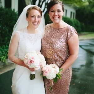 Champagne gold beige brown Sequined Bridesmaid Dress floor length size 16